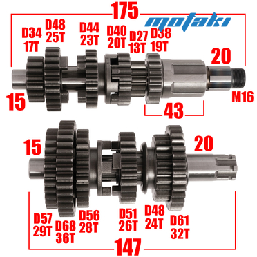 Коробка передач CG-CB (валы КПП 147: 29/36/28/26/24/32 и 175: 17/25/23/20/13/19 РЕЗЬБА M16)