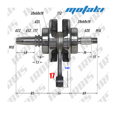 Коленвал CB200 (шатун 140-141 x палец 17 мм) 169FML