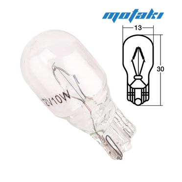 Лампа 12В 10W T13 (без цоколя, прозрачная)