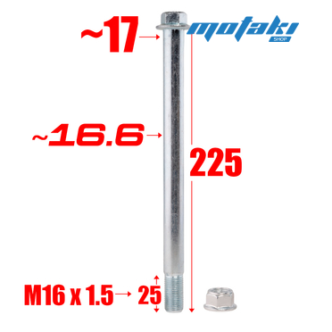 Ось маятника на мотоцикл Эндуро KAYO T2, T4 (17мм диаметр, 225/240 длина, резьба М16*1.5 + гайка)