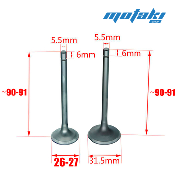Клапаны для мотоцикла CG200 (D26-27/31.5*h90) 163FML