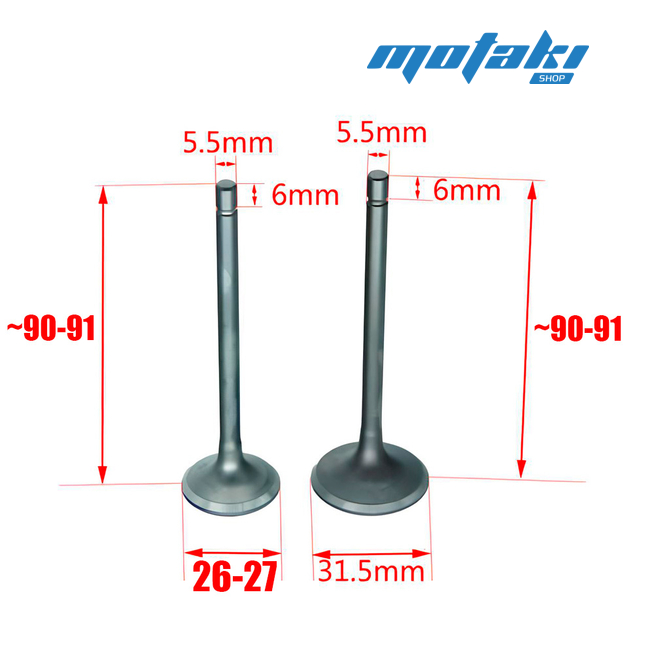 Клапаны для мотоцикла CG200 (D26-27/31.5*h90) 163FML