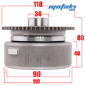 Ротор генератора мото CG-CB (d90, резьба внутри, муфта + шестерня 57T)