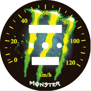 Наклейка спидометра Альфа и др. 120 км/ч. (Monster желто-зеленая ТИП28)