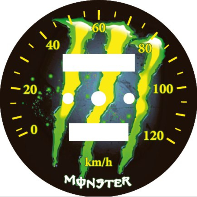 Наклейка спидометра Альфа и др. 120 км/ч. (Monster желто-зеленая ТИП28)