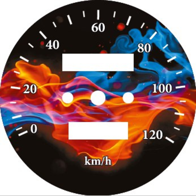 Наклейка спидометра Альфа и др. 120 км/ч. (Пламя ТИП35)