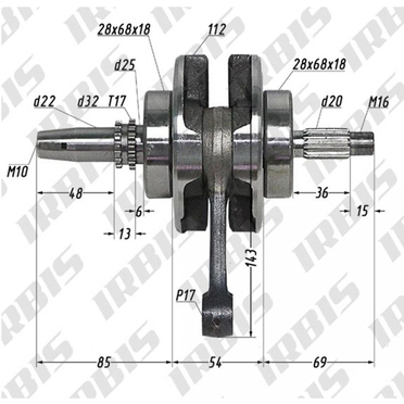 Коленвал CB250 (шатун 143 x палец 17 мм) 169FMM