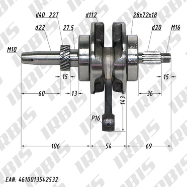 Коленвал CG250 (шатун 143*p16, NoName) 167FMM