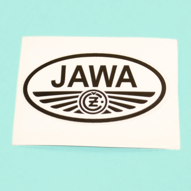 Наклейка Jawa с логотипом Ява (белая овальная 49 x 23 мм.)