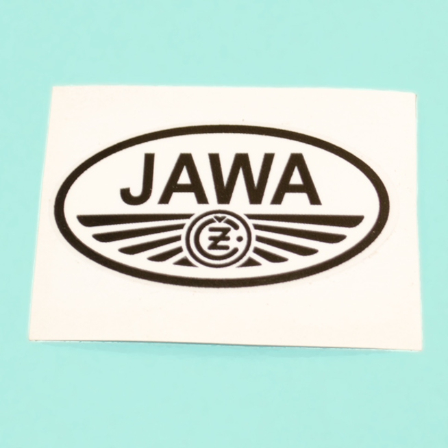 Наклейка Jawa с логотипом Ява (белая овальная 49 x 23 мм.)