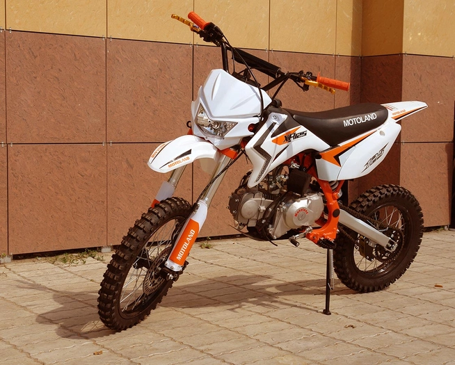 Питбайк XR125 Motoland (колеса 17/14, фара, стартер, бело-оранжевый)