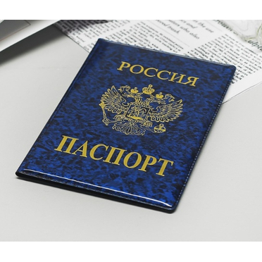 Обложка на паспорт с ЗОЛОТЫМ ГЕРБОМ (синий градиент)