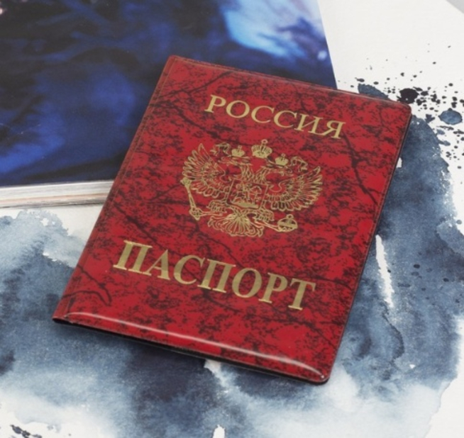 Обложка на паспорт с ЗОЛОТЫМ ГЕРБОМ (красный градиент)