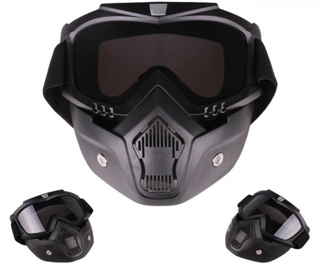 Очки защитные с маской Moto (темное стекло, маска-фильтр снимается)