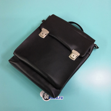 Сумка портфель (2 застежки, с лямками за спину, натуральная кожа, черный, формат А4) N7.1