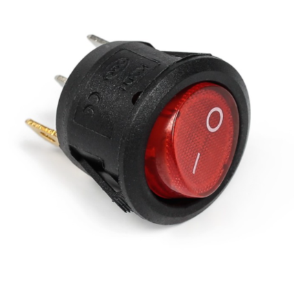 Выключатель клавишный с подсветкой (круглый красный d22 мм.) ТИП2