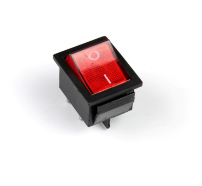 Выключатель клавишный с подсветкой (квадратный красный 30 х 25 х 25 мм.)