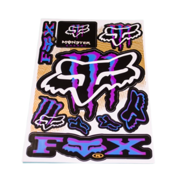 Наклейки Monster Energy - FOX (винил, фиолетово-синие, 180 х 260 мм., 9 наклеек)