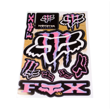 Наклейки Monster Energy - FOX (винил, фиолетово-розовые, 180 х 260 мм., 9 наклеек)