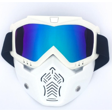 Очки защитные с маской Moto (белая, радужное стекло, маска-фильтр снимается)