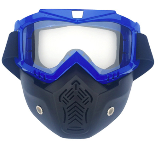 Очки защитные с маской Moto (черно-синяя, прозрачное стекло, маска-фильтр снимается)