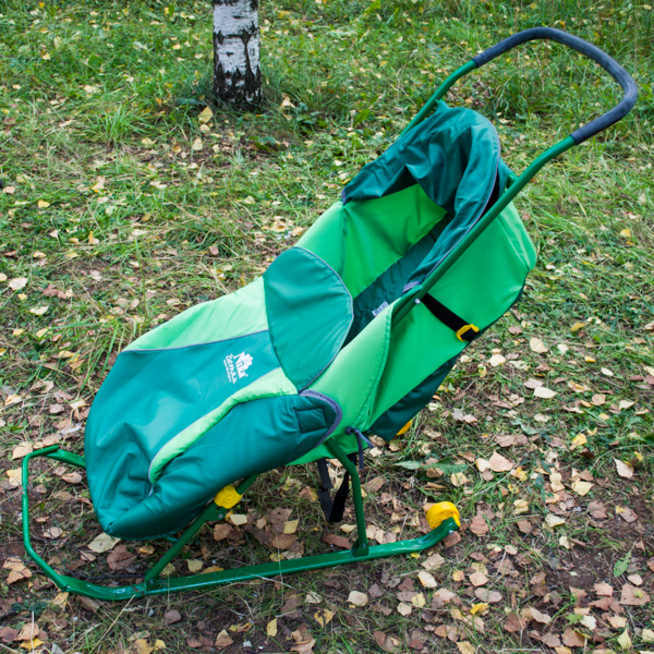 Санки-коляски детские Тимка Т2К Комфорт (зеленые, с колесами)