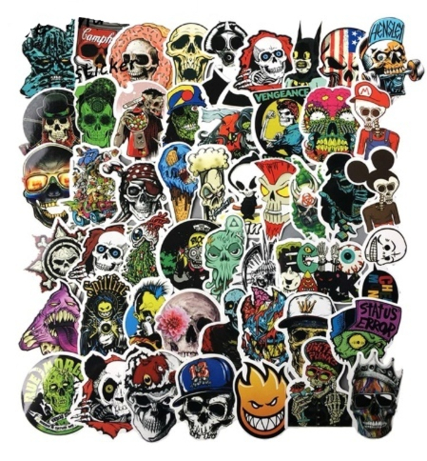 Наклейки стикеры Horror Skull (50 шт. винил, размер 50-75 мм. Mix)